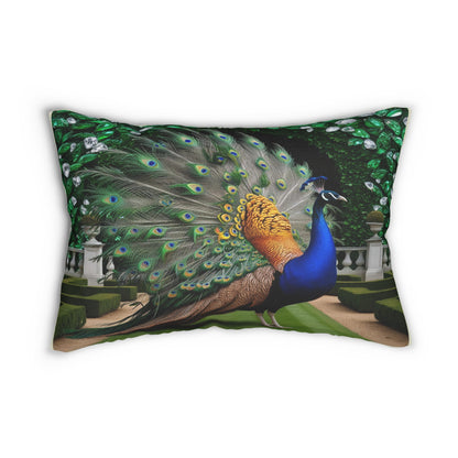 Peacock Courtyard Lumbar Pillow, Accent Cushion, Home Decor Pillowcase, Animal Lover Gift, Nature Inspired Pillow, Sofa Throw Pillow