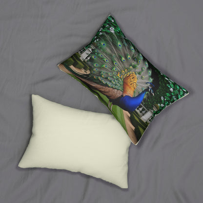 Peacock Courtyard Lumbar Pillow, Accent Cushion, Home Decor Pillowcase, Animal Lover Gift, Nature Inspired Pillow, Sofa Throw Pillow