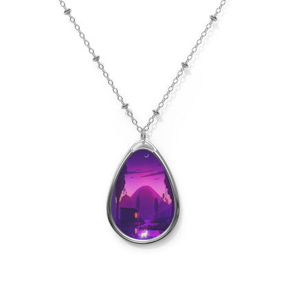 Mystical Landscape Oval Necklace - Elegant Silver Pendant Jewelry